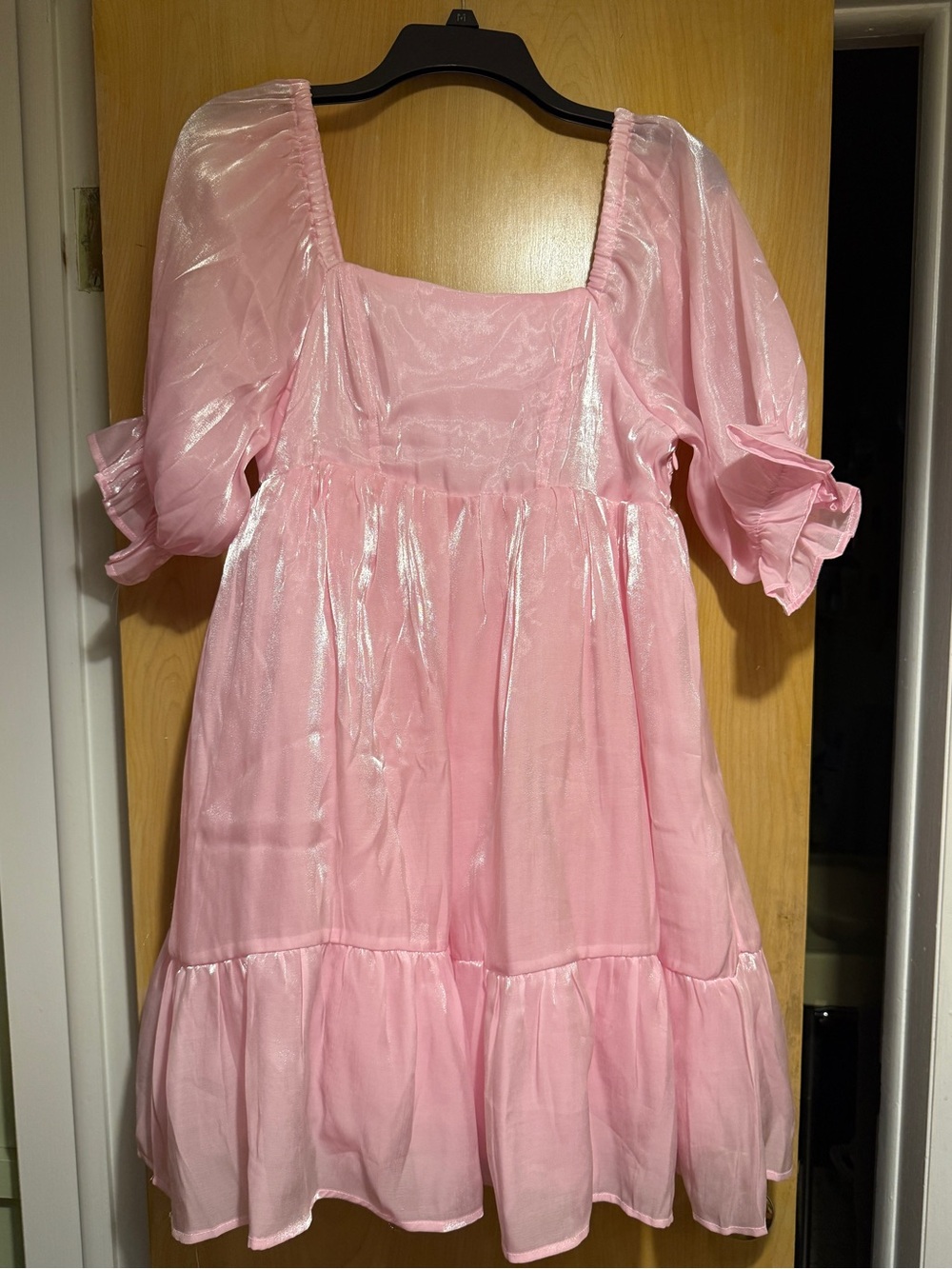 In Bloom Shimmer Pink Puff Sleeve Tea Dress